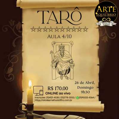 Curso Online e ao Vivo:Tarô - Aula 4/10 (Abril)