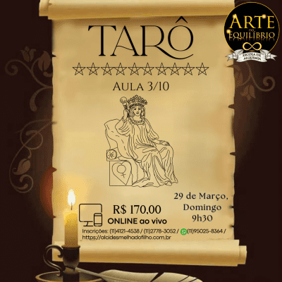 Curso Online e ao Vivo:Tarô - Aula 3/10 (Março)